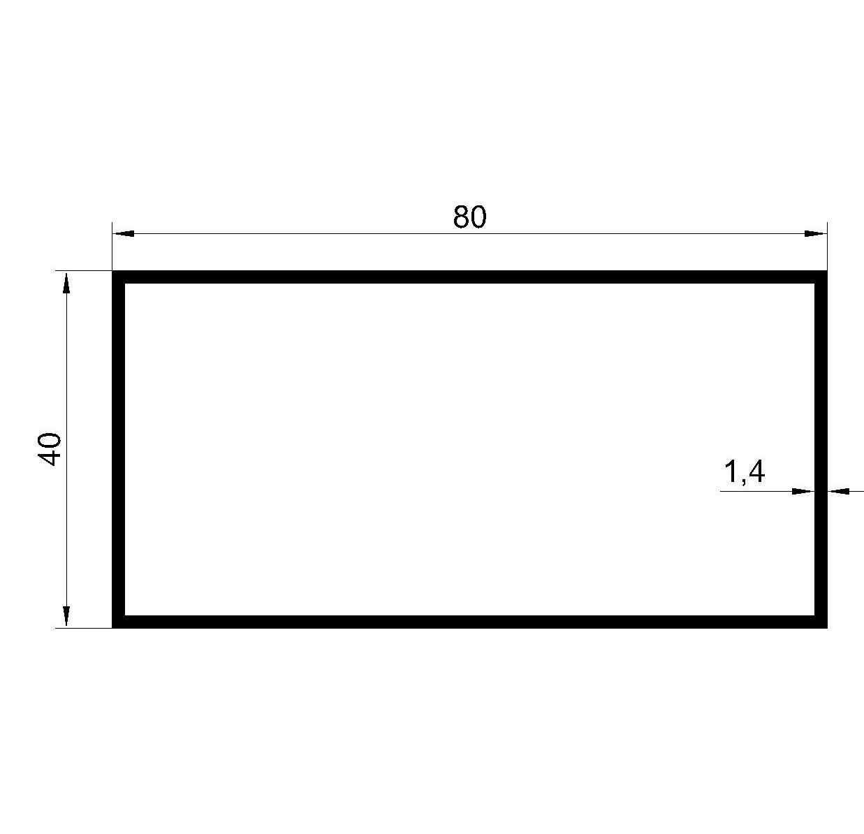 Rectangular Profile FG &ndash; 80 &times; 40 &times; 1.4 mm